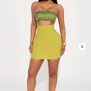 NWT Strapless Chartreuse Green Cutout Rhinestone Mini Dress